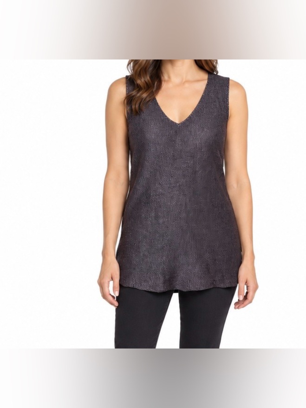 Vintage Y2K Eileen Fisher Metallic Plum Knit V-Neck Tunic Top Medium